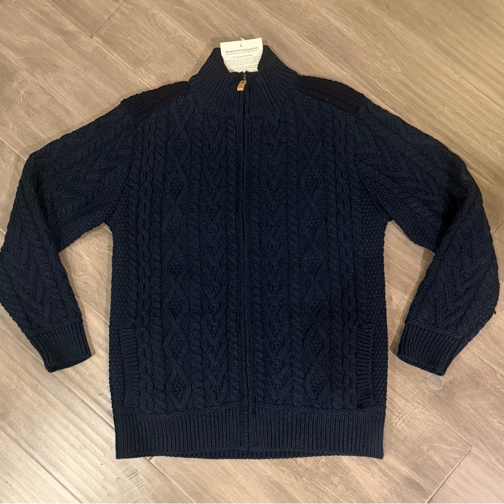 Aran Crafts Medium Men’s Blue Zip-Up Sweater - Picture 4 of 4